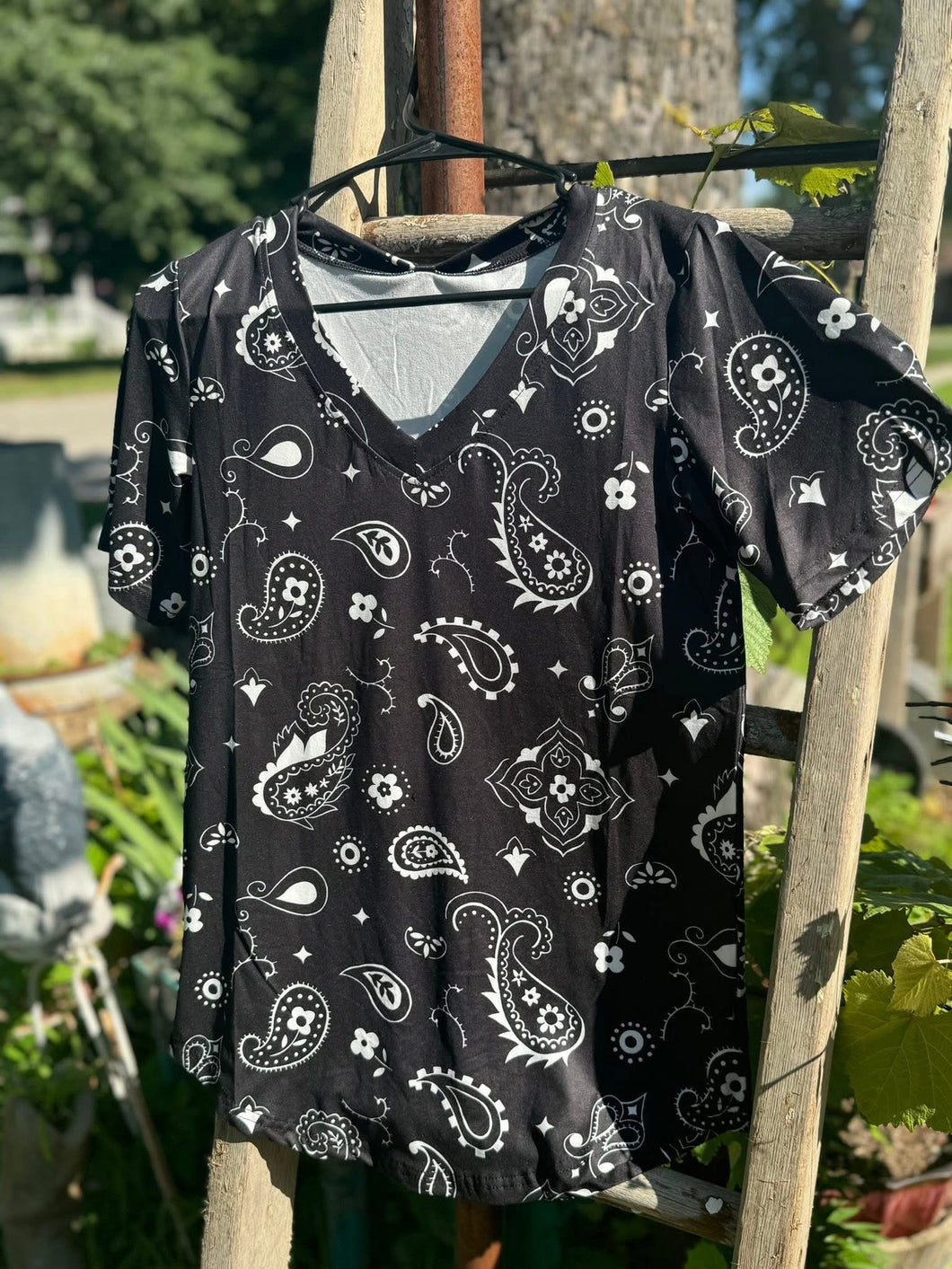 Black Bandana Babe V Neck Tee