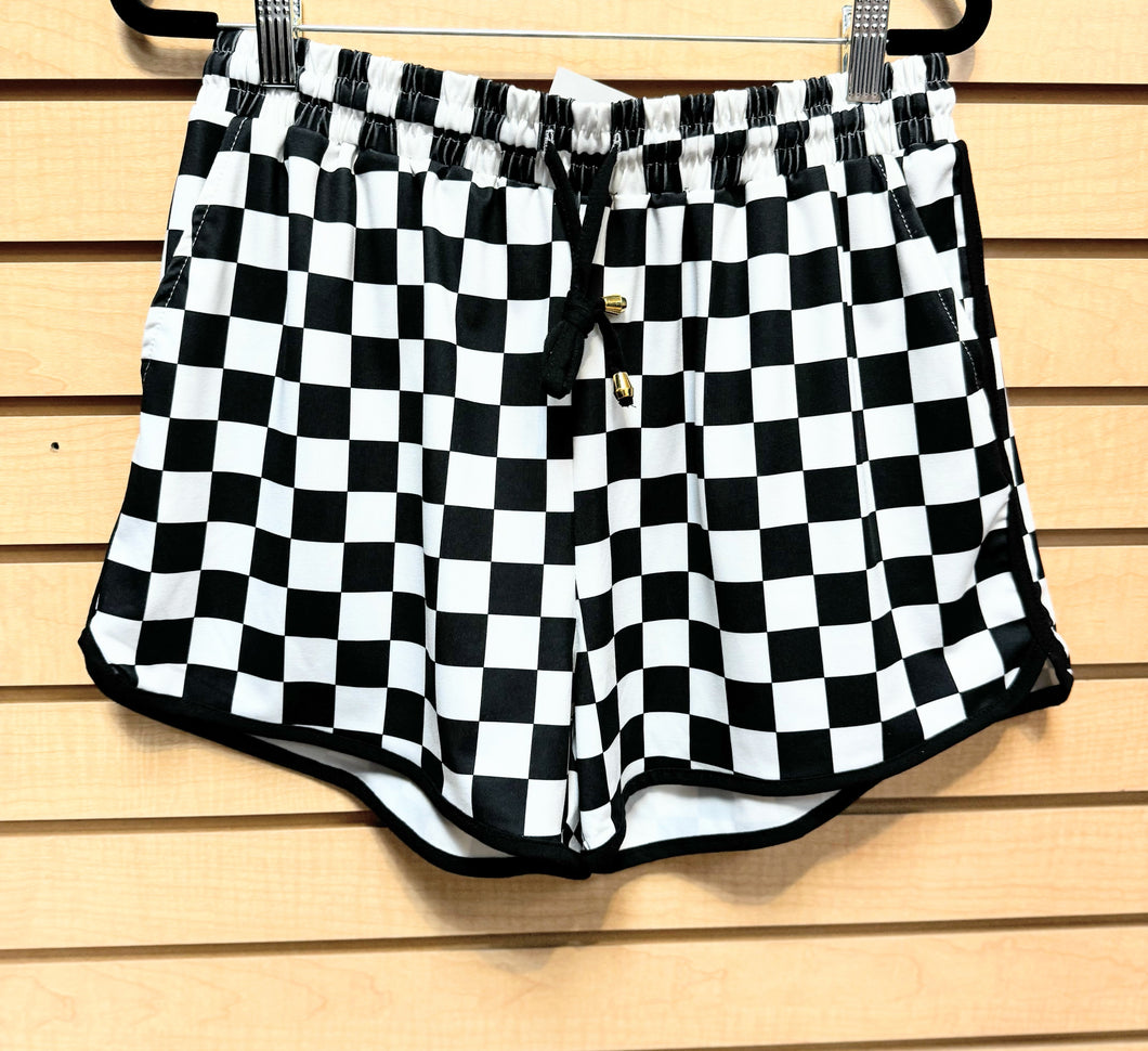 White & Black Checkered Shorts