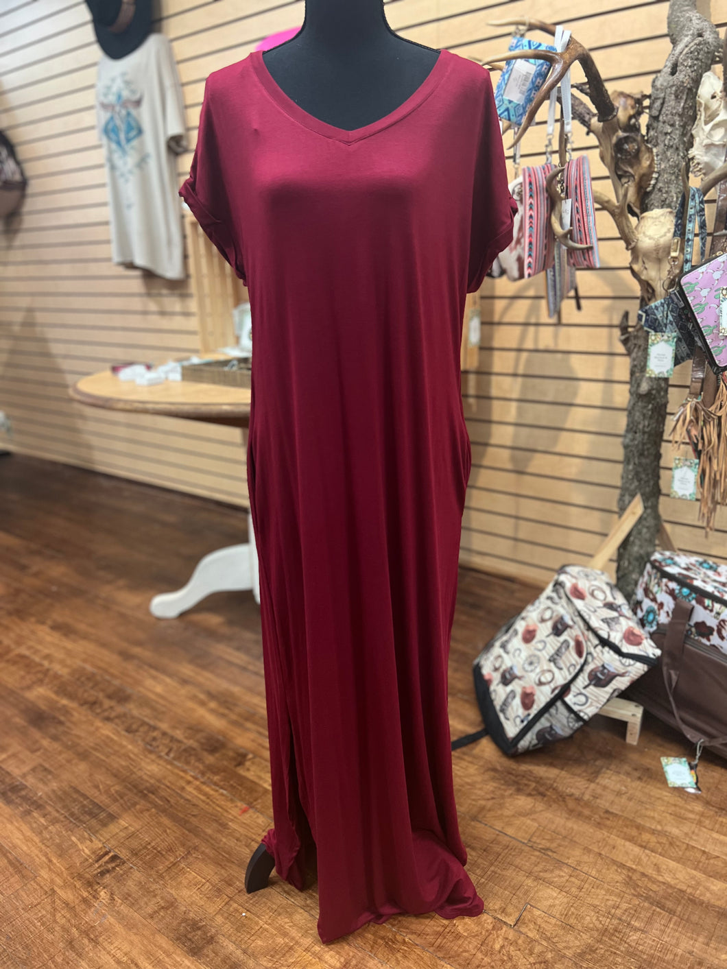 Maroon T-Shirt Maxi Dress