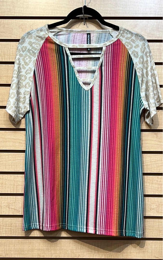 Multi-Color Striped Crazy Train Brand Shirt