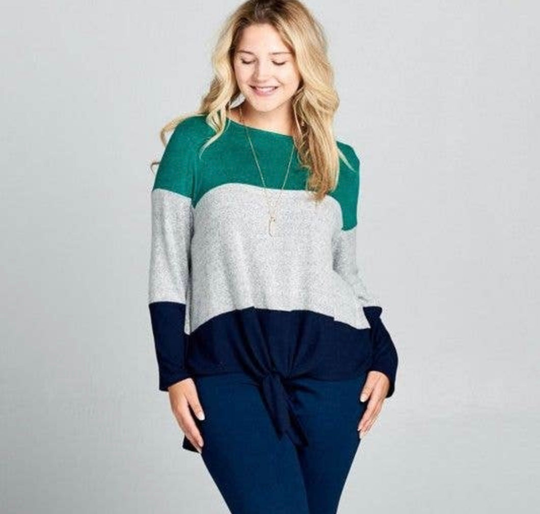 Colorblock Twist Front Sweater