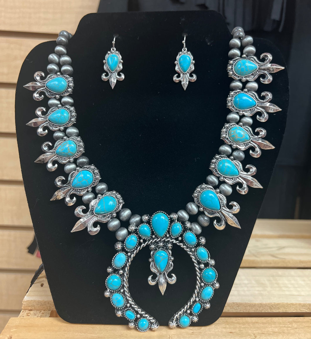 Turquoise & Silver Pearl Set