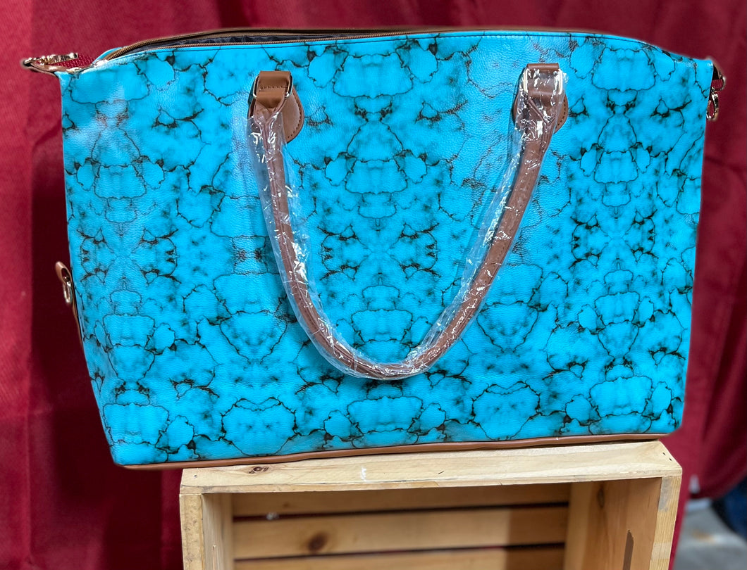 Turquoise Faux Leather Weekender Bag